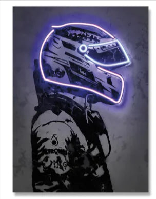Retro Helmet Neon Canvas Art – Vintage Wall Decor